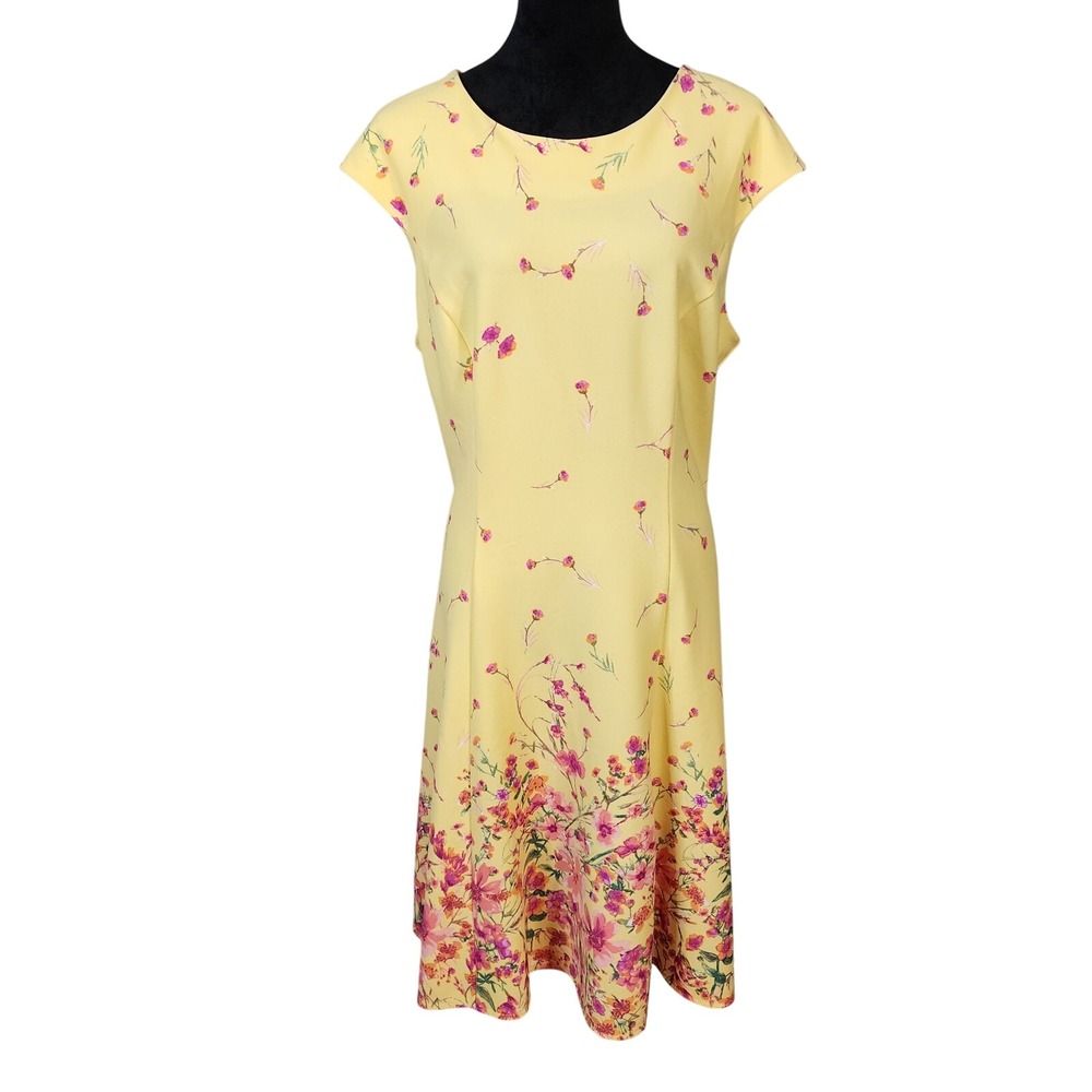 LONDON STYLE COLLECTION Size 18 Yellow Floral Business Casual Garden Party Dress